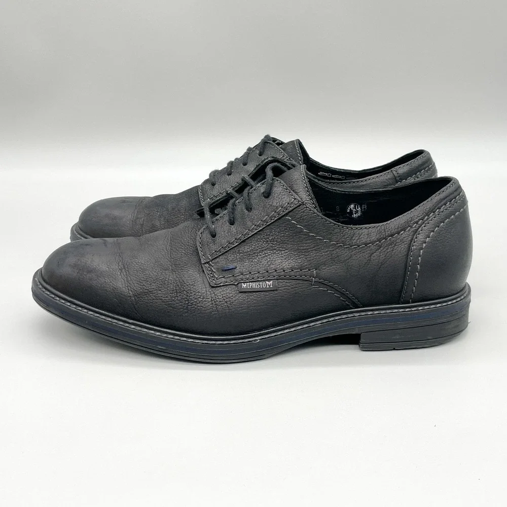 Mephisto Mens 8.5 Waino Oxford Black Leather Derby Shoes Casual Office Comfort